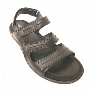 Ecco women's black leather sandals flat size 38 8